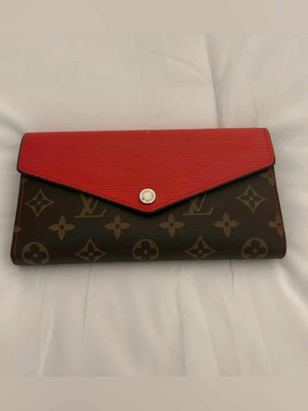 Designer- Inspired Brown Monogram Wallet with Red Flap and Red Interior